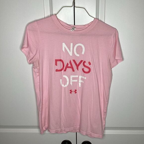 Ladies Under Armour No Days Off" workout tee shirt Pink Medium - Picture 1 of 4